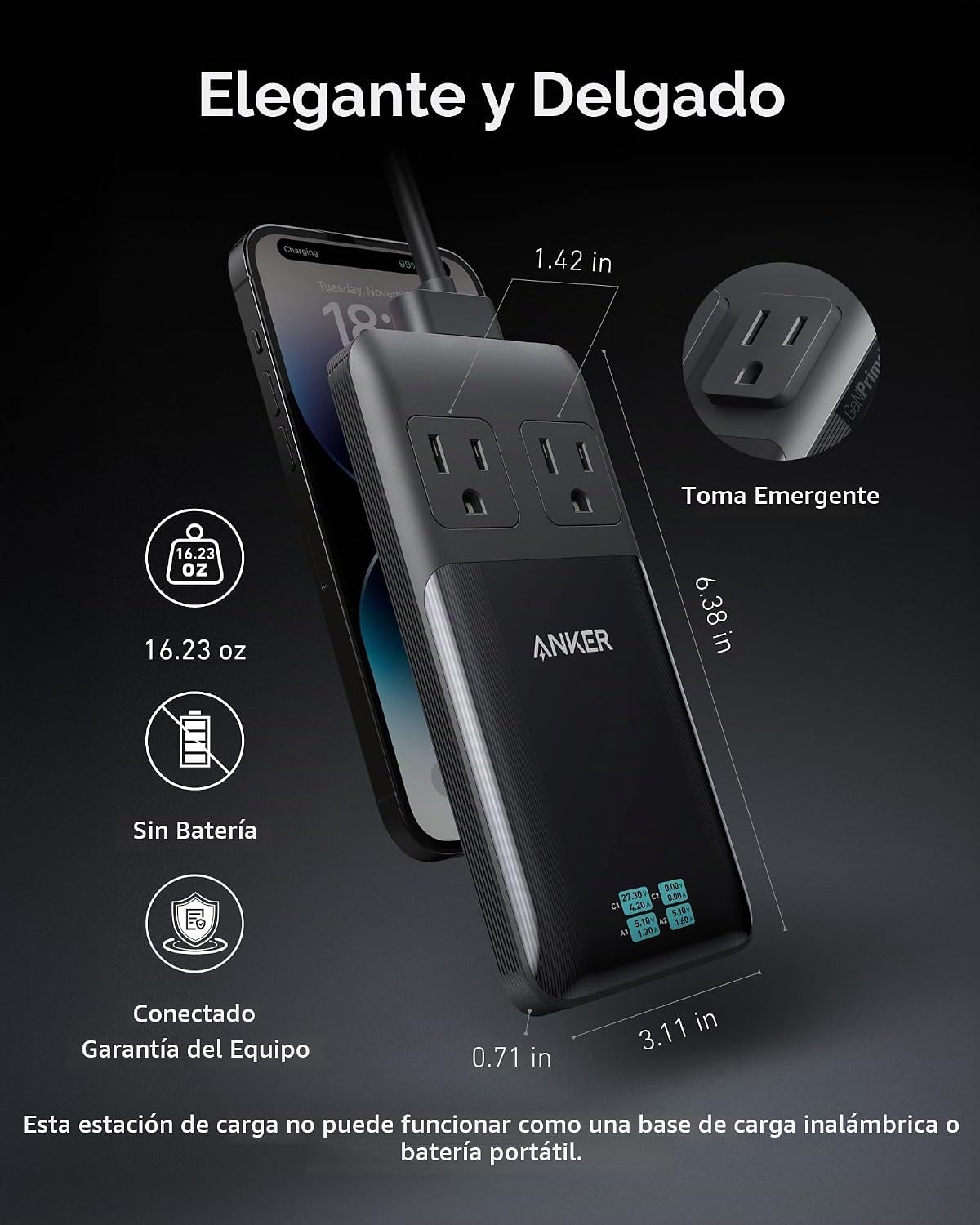 Anker Prime carga Station, 140W 6-en-1 Travel Power Strip, 2 USB C