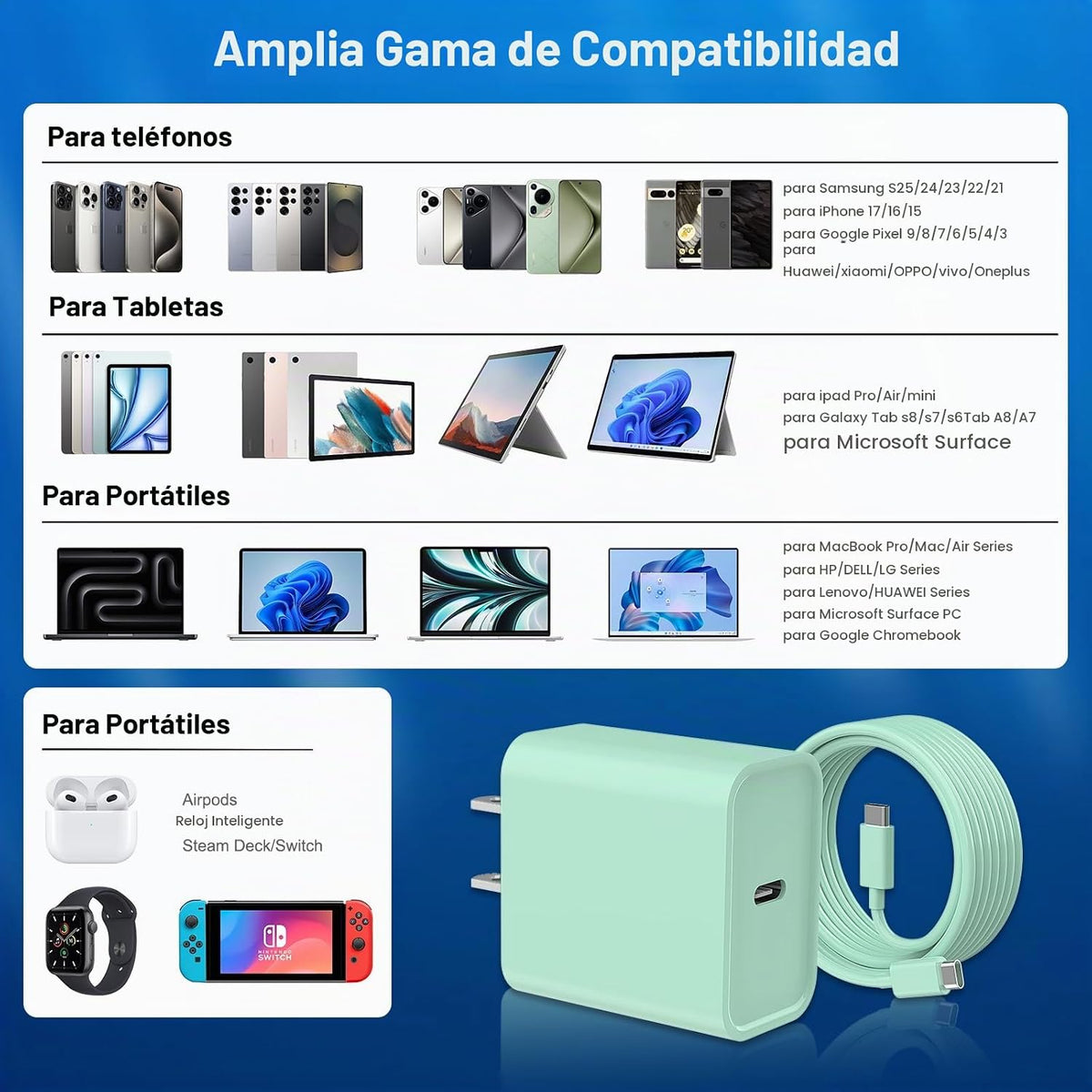 Cargador de carga rápida para iPhone 16 y 15, paquete de 3 cargadores USB C PD de 20 W con cable de 10 pies, cable USB C tipo C para iPhone 16/16 Plus/16 Pro/16 Pro Max/15/15 Pro/15 Pro Max (verde)