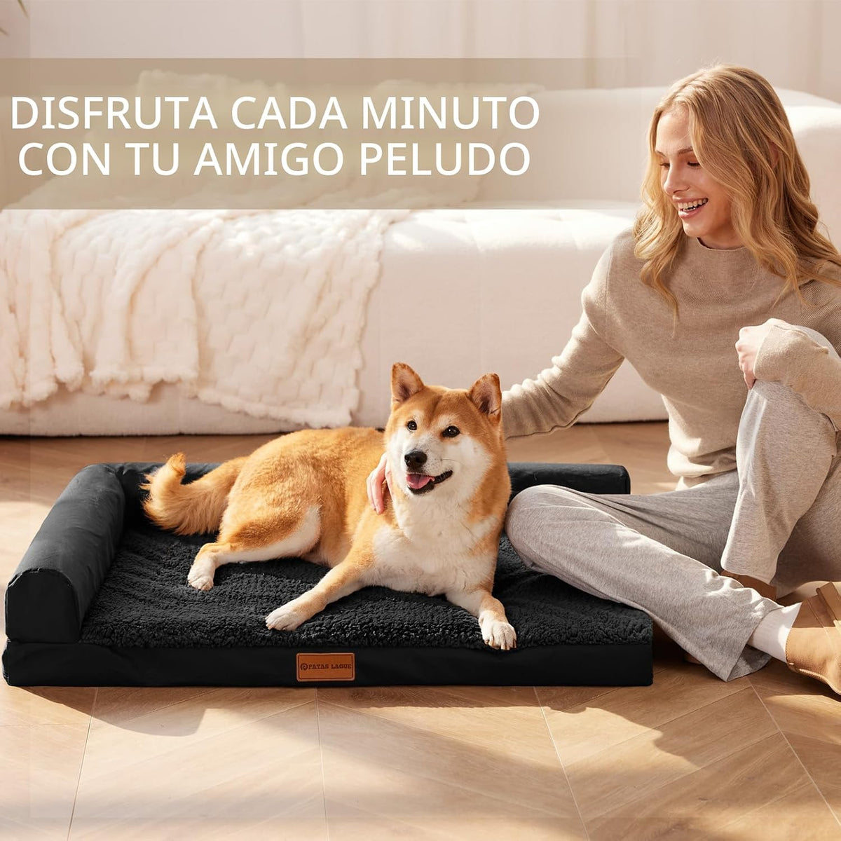 Cama ortopédica para perros grandes Patas Lague Sofá para mascotas lavable 36"X24" Negro