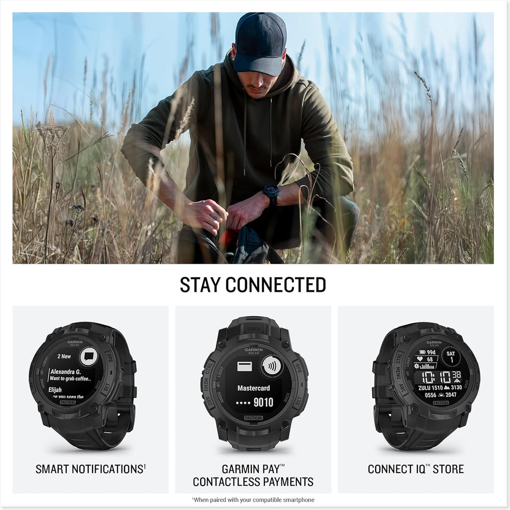 Garmin Instinct® 3 Edición Táctica, 50mm, Pantalla Cargada Solar, Reloj Inteligente GPS Resistente para Exteriores