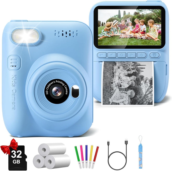 Cámara de impresión instantánea para niños, 3.0 pulgadas HD 32MP re...