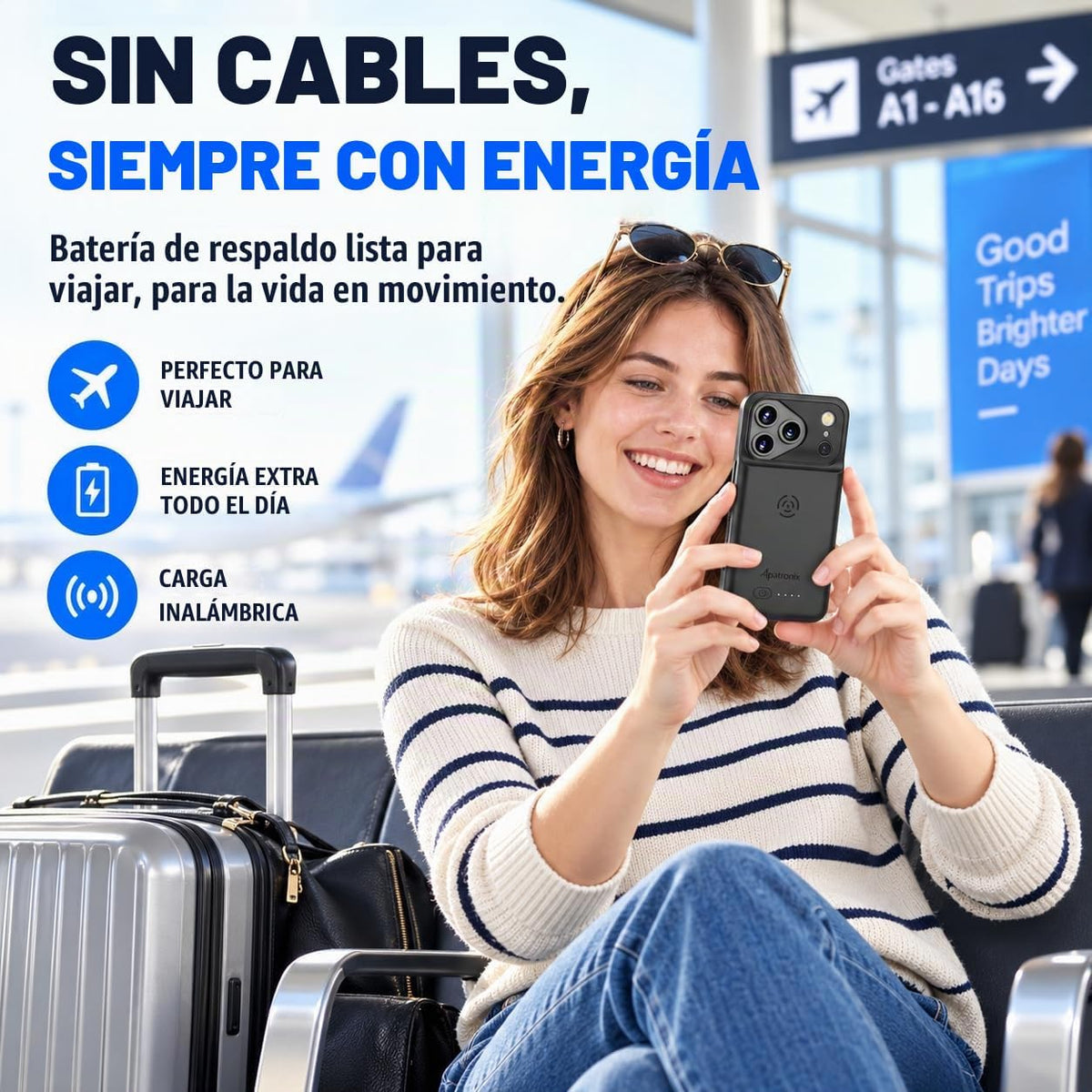 Alpatronix Funda de batería para iPhone 16 Pro, funda protectora delgada y portátil para cargador extendido, carga rápida de 15 W, alta capacidad con funda de carga inalámbrica (BX16Pro), color negro