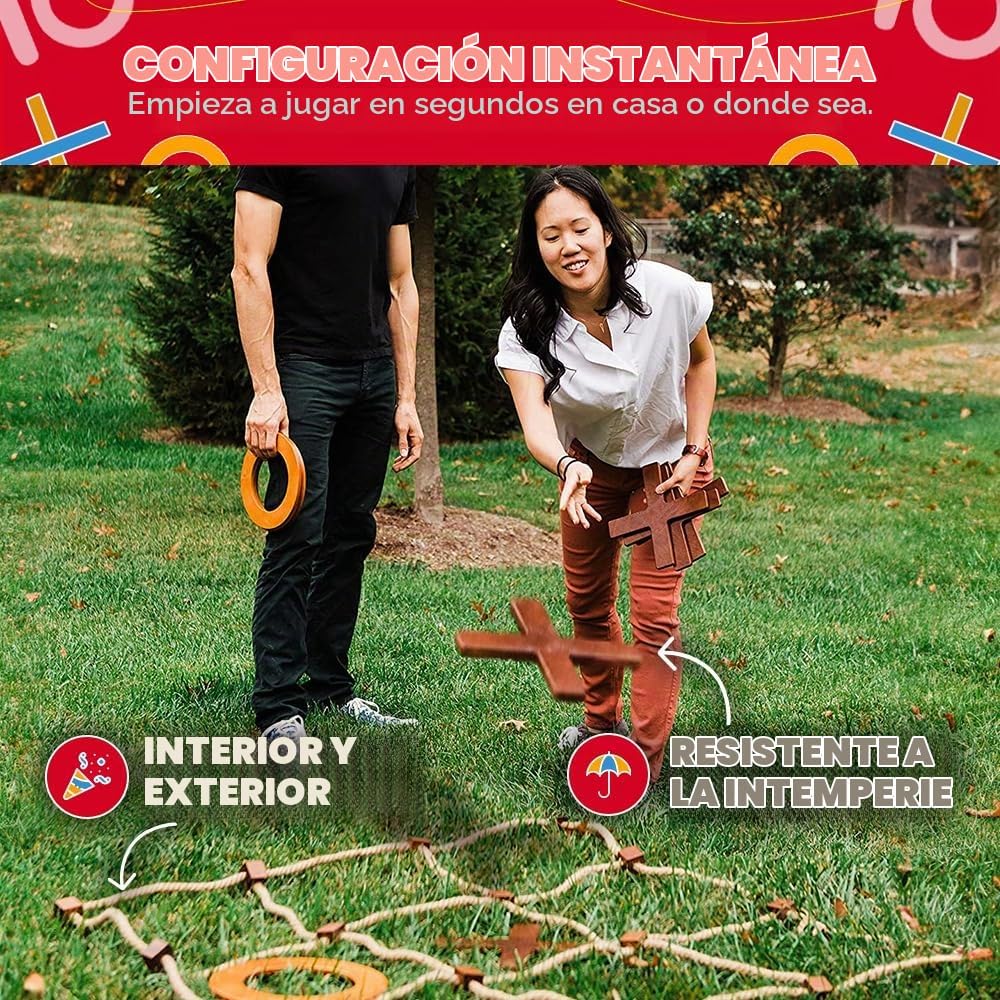 SWOOC Juegos – Juego de Tic Tac Toe gigante prémium para exteriores (todo tipo de clima) | 3 pies x 3 pies | Configuración instantánea, sin montaje | Juegos gigantes al aire libre para adultos y