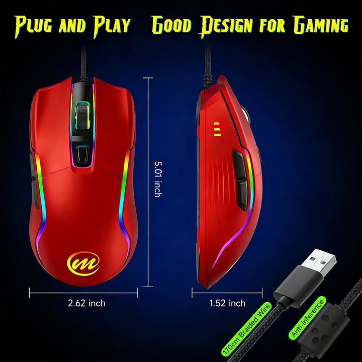 memzuoix Mouse para juegos con cable RGB - 6 DPI ajustables hasta 1...