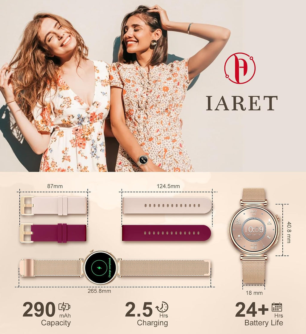 Iaret - Reloj inteligente para mujer, contestar/hacer llamadas, monitor de actividad física de 1.27 pulgadas con monitor de frecuencia cardíaca, sueño, SpO2, reloj inteligente para iPhone Android, más de 110 modos deportivos, elegante reloj para mujer