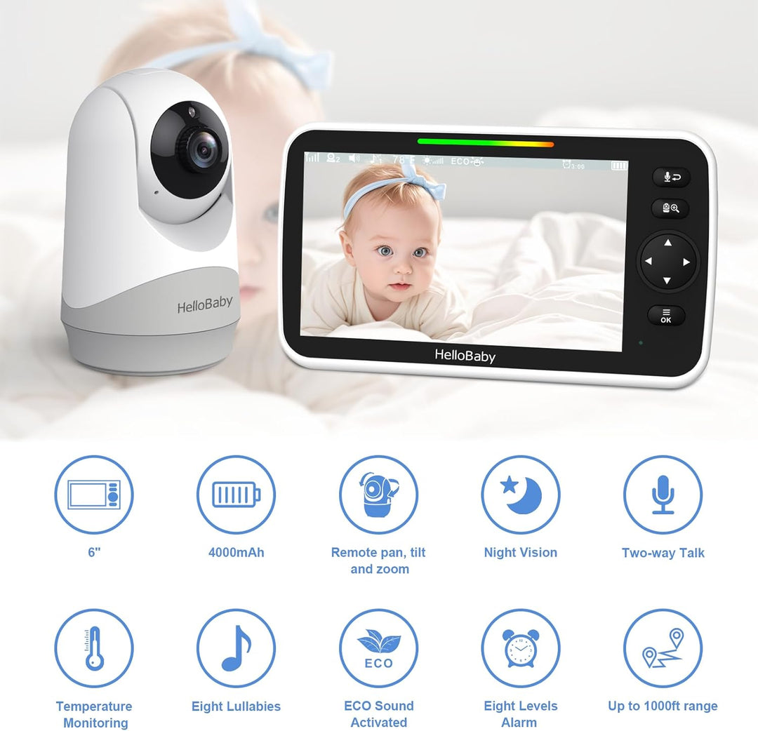HelloBaby Pantalla grande IPS de 6 pulgadas, monitor de video para...