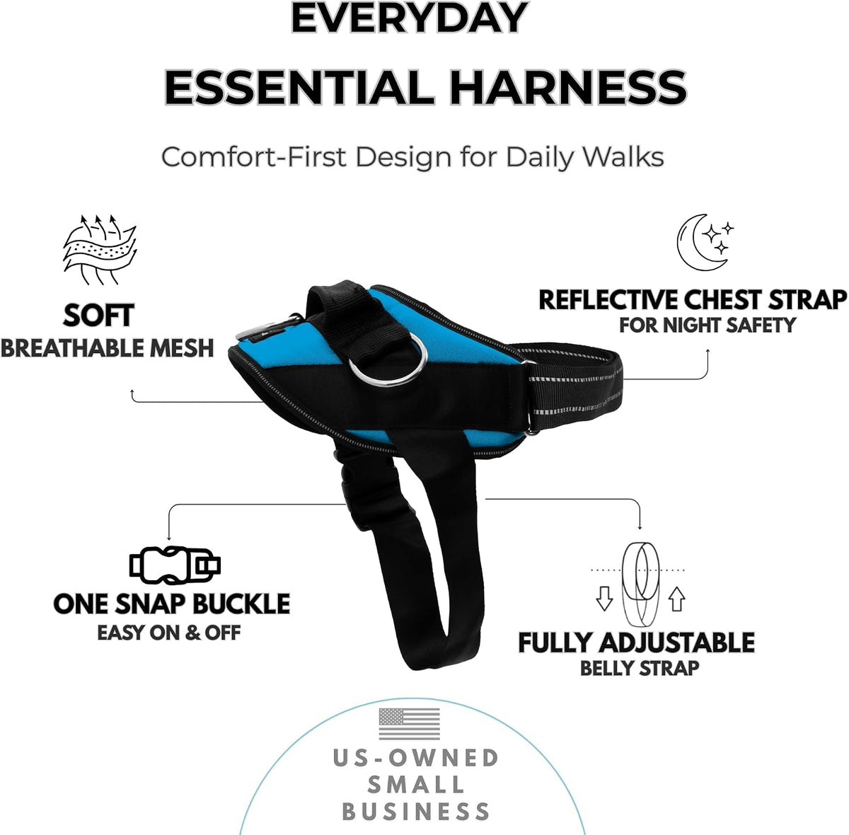 ShawnCo Arnés esencial para perro, chaleco sin tirones para mascotas con 3 clips para correa, sin estrangulamiento, reflectante, ajustable y acolchado, para caminar y entrenar fácilmente para perros