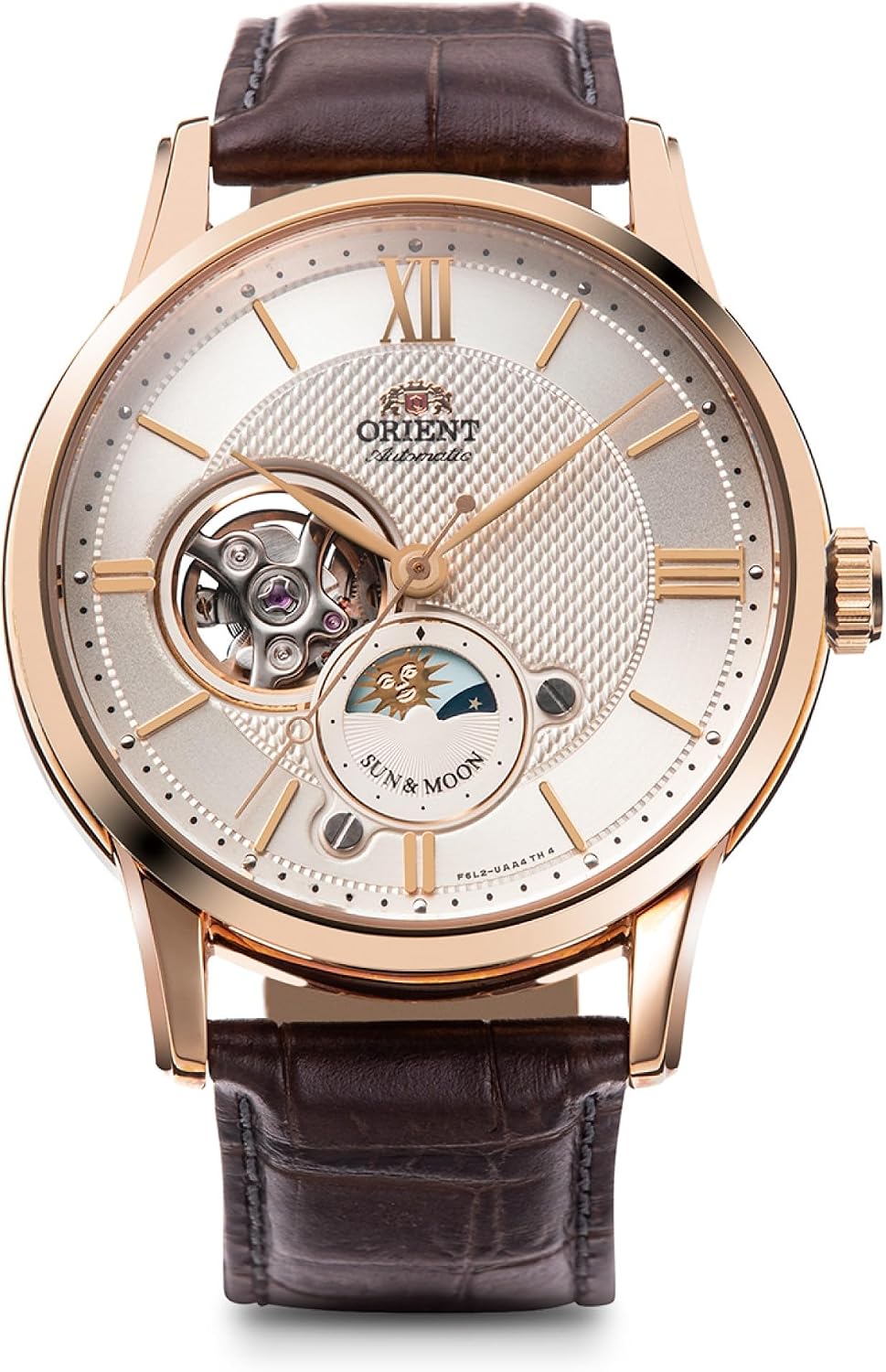 ORIENT Reloj mecánico clásico semi esqueleto Sun & Moon RN-AS0002S para hombre