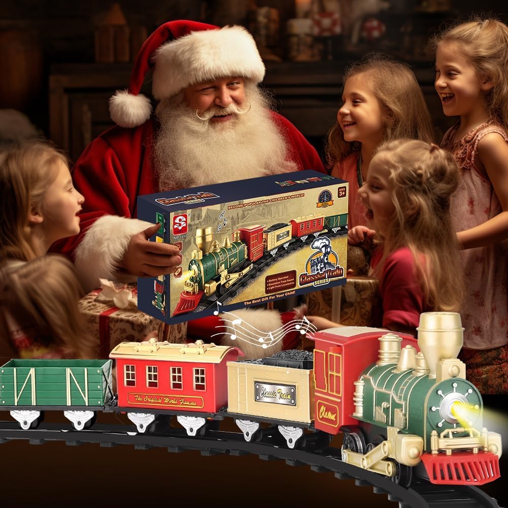 Juego de tren eléctrico para niños de 4 a 8 años, tren de juguete completo con luces y sonidos, juguetes de tren con autos y pistas para Navidad y juego durante todo el año