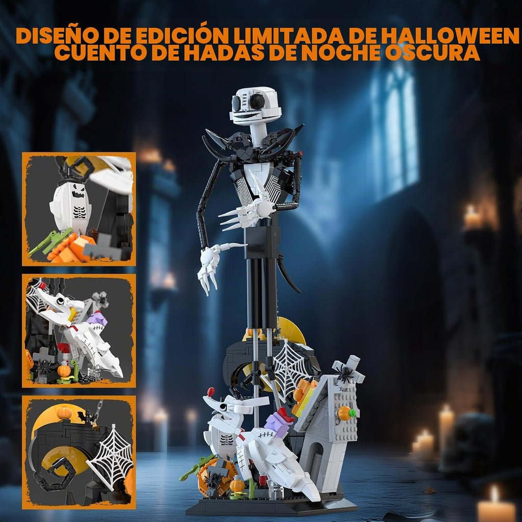 Juego de construcción de calavera de terror, antes de Navidad, juego de bloques de construcción de casa embrujada, calabazas y fantasmas de esqueleto, juguetes de construcción de Halloween y Navidad, regalos para fanáticos del cine y adultos