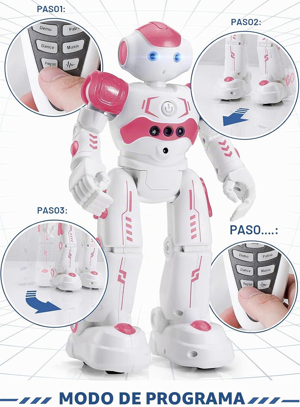 KingsDragon - Robot RC, juguetes para niños con gestos y detección, robot inteligente a control remoto para niños de 3 a 7 años, regalo de cumpleaños, rosa