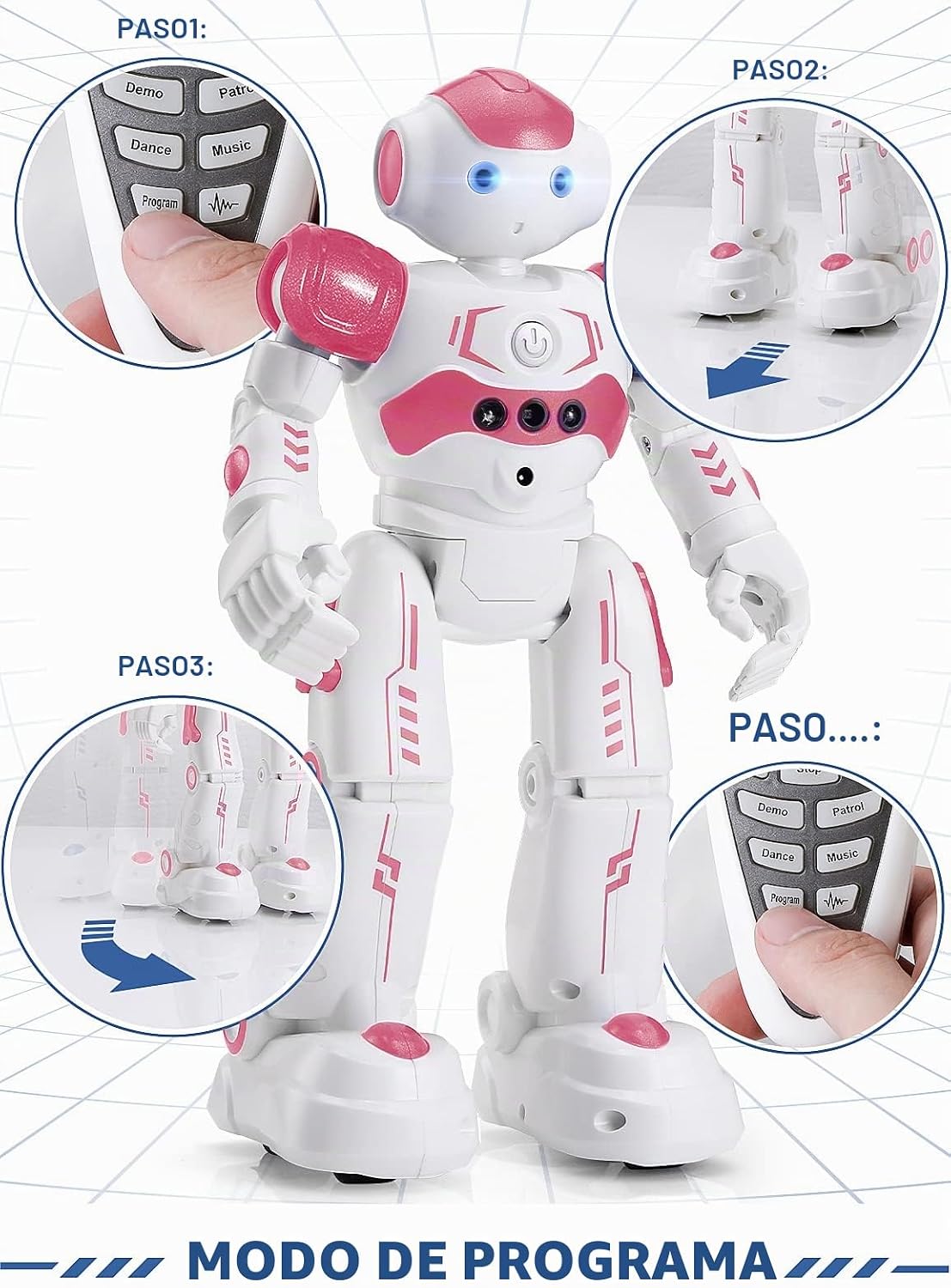 KingsDragon - Robot RC, juguetes para niños con gestos y detección, robot inteligente a control remoto para niños de 3 a 7 años, regalo de cumpleaños, rosa