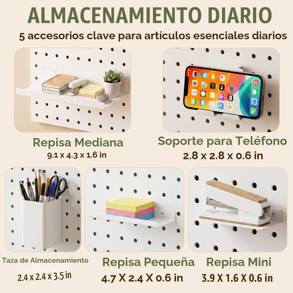 Kit de Organizador de Pared con Paneles de Metal Magnéticos 4‑Piezas 10 x 10 in, Blanco