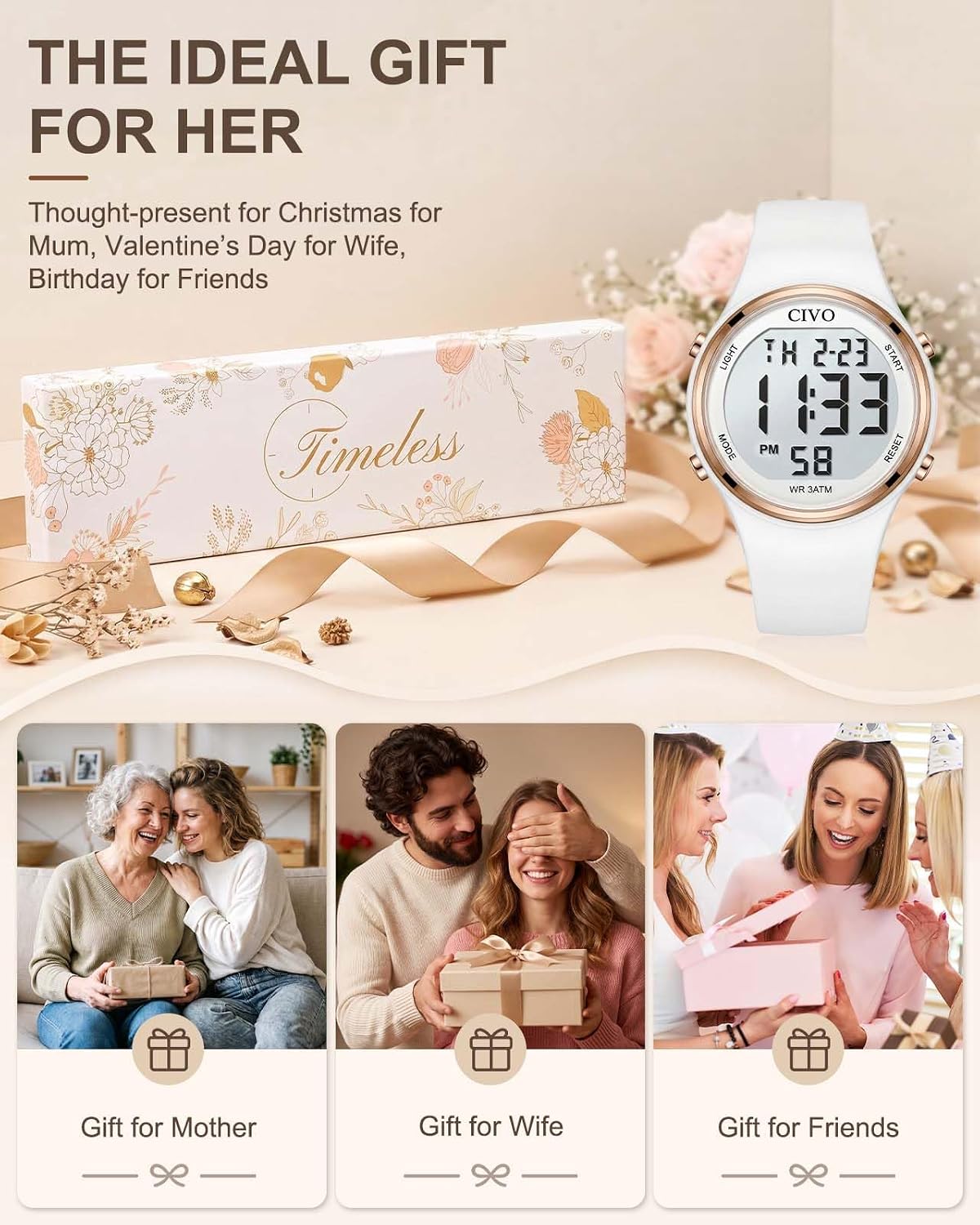 Relojes Deportivos Digitales CIVO para Mujer: Pantalla LCD Grande, Números de Fácil Lectura