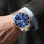 OPK Relojes para hombres de diamantes romanos analógicos relojes impermeables grandes de acero inoxidable para hombre, reloj de pulsera de negocios para padre, reloj de regalo, azul