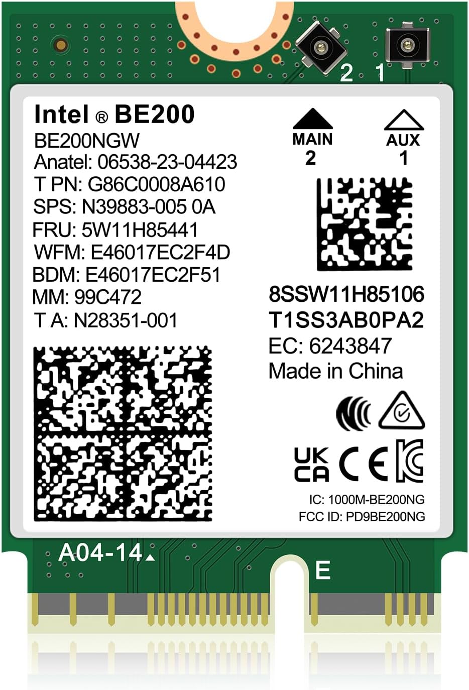 Tarjeta WiFi 7 Intel BE200 NGW, Bluetooth 5.4, 5800Mbps M.2\/NGFF,...