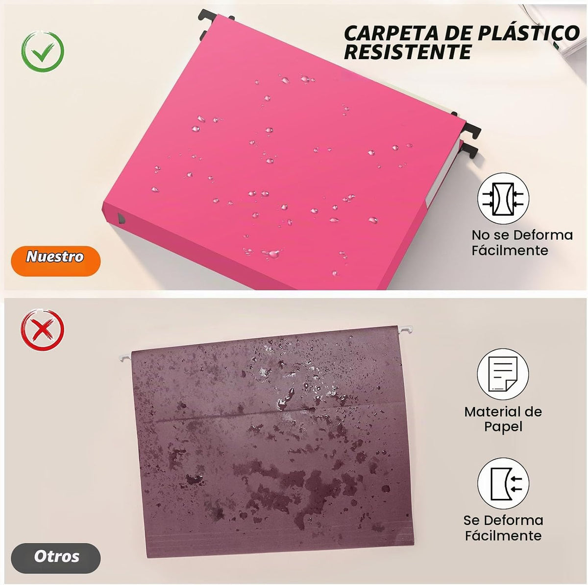 Carpetas colgantes de plástico con capacidad adicional