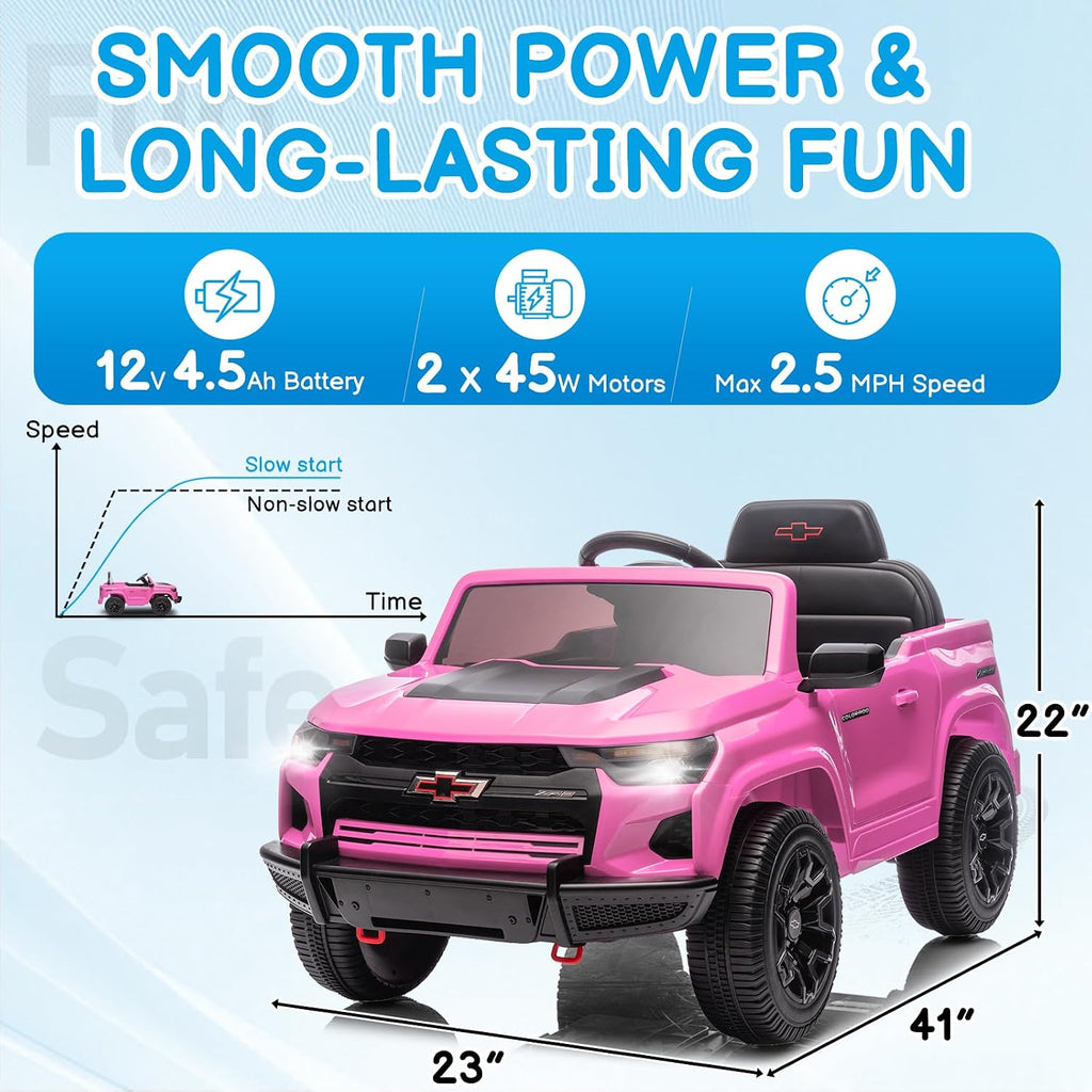12V Licensed Chevrolet Colorado Electric Ride en Car para Kids, Pink