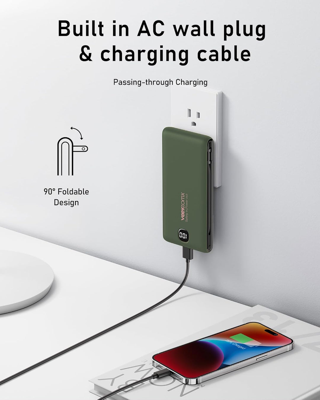 VEEKTOMX - Cargador portátil con cables integrados de 10,000 mAh, b...