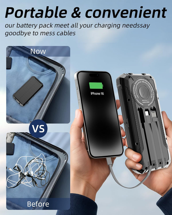 Nuynix Banco de energía solar de 20000 mAh, cargador rápido inalámb...