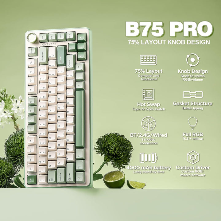 YUNZII Teclado mecánico inalámbrico B75 PRO, diseño del 75% con per...