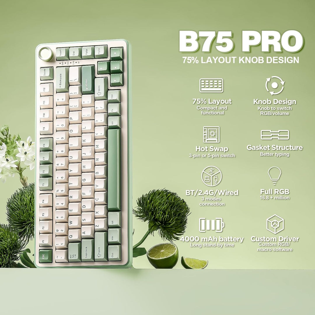 YUNZII B75 PRO Wireless Mechanical Keyboard,75% Layout with Knob,Ho...
