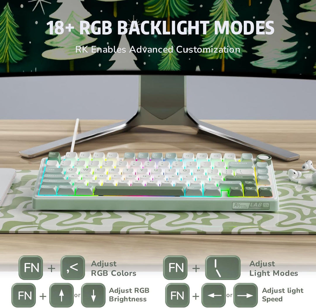 RK ROYAL KLUDGE R75 - Teclado mecánico con cable y perilla de volum...