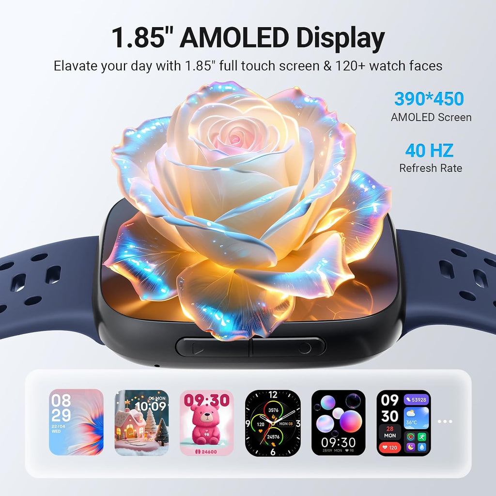 Smart Watches para Mujer/Hombre Android iPhone, [Pantalla AMOLED 1.85"] Reloj Inteligente Rastreador de Fitness 3ATM Resistente al Agua con Llamadas Bluetooth, Control AI, Monitor de Frecuencia Cardíaca/SpO2/Sueño, 7 Días de Batería