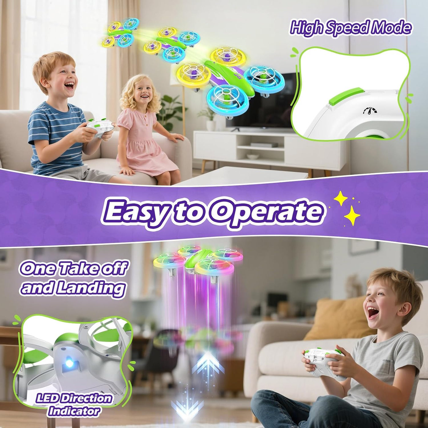 FUNPX Dron LED RC para niños de 6+, regalo de Navidad y cumpleaños...