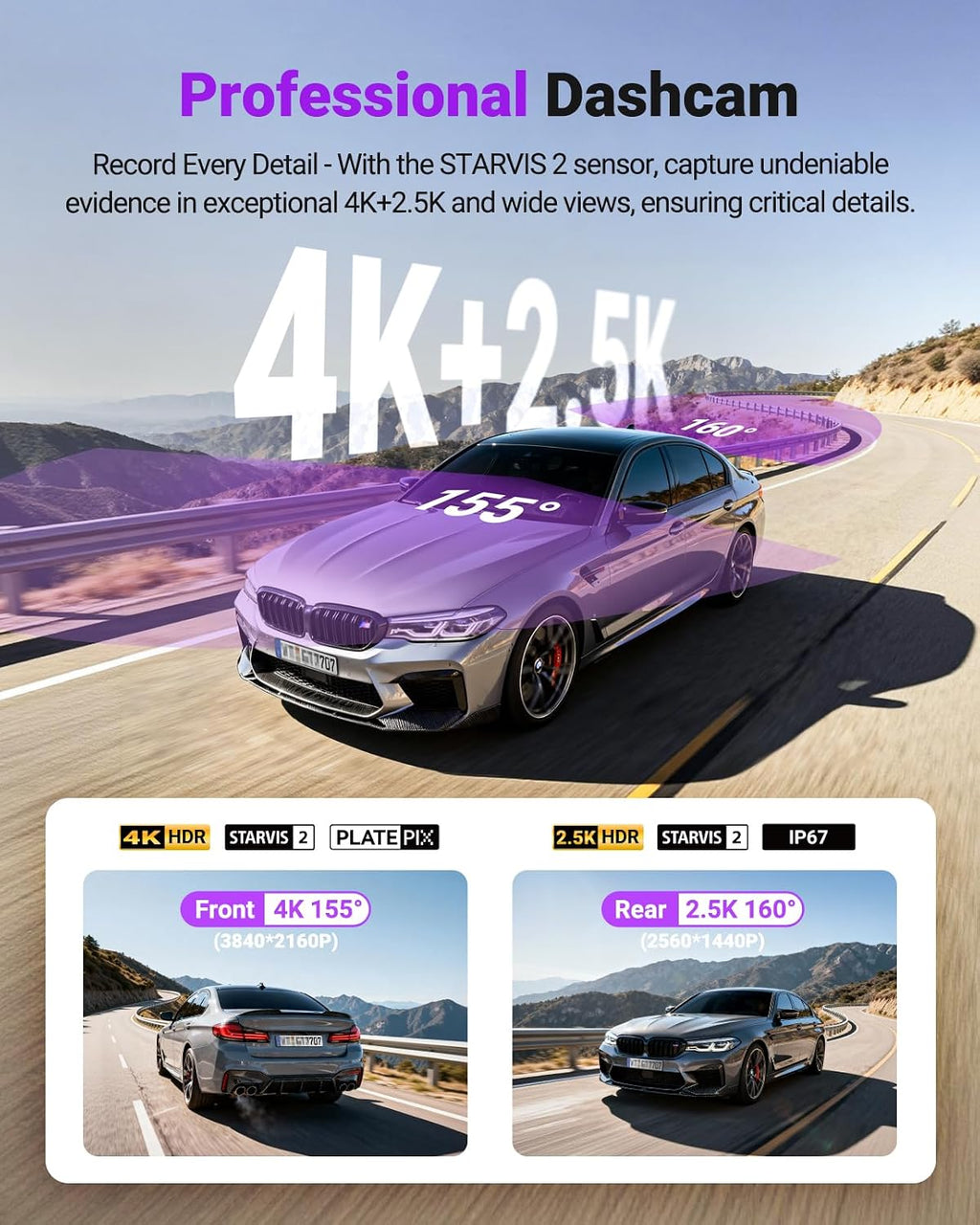Vantrue S1 Pro Max 4K+2.5K Dash Cam, Dual STARVIS 2 Delantero y Trasero