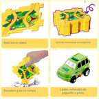 Set de Juego con Rompecabezas de Dinosaurio de Plástico y Pista de Coches para Niños de 3, 4 y 5 Años