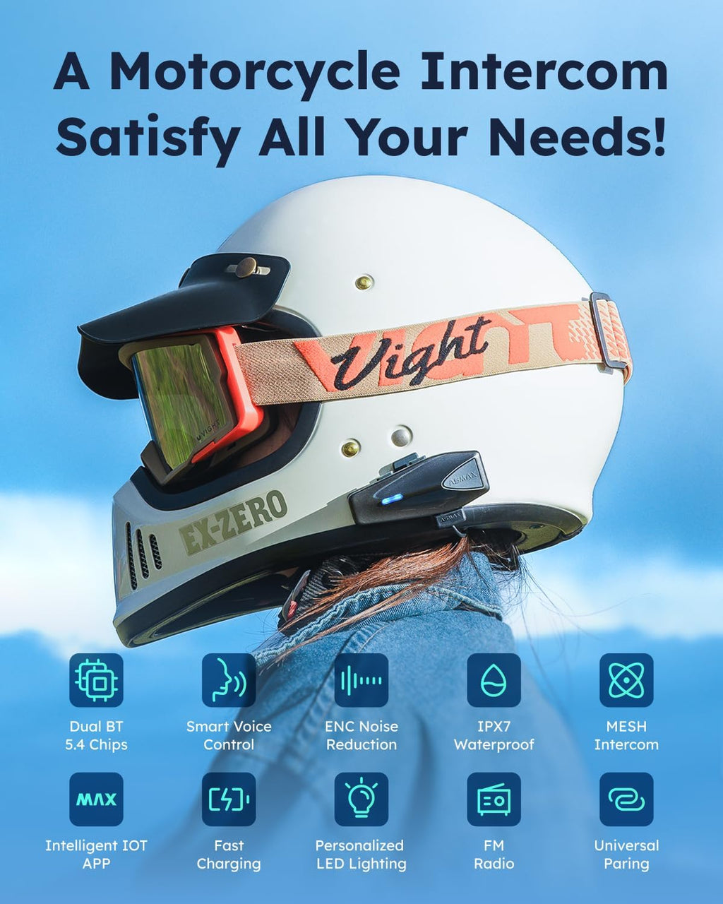ASMAX Auriculares Bluetooth para motocicleta S1 con control de voz