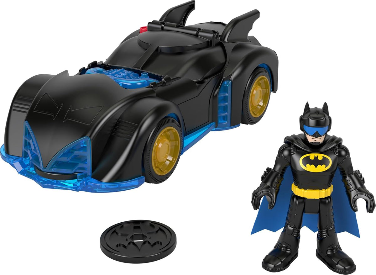 Fisher-Price Imaginext DC Super Friends Batman juguete de Batimóvil que se agita y gira con figura articulable para juego de rol para niños de 3+ años