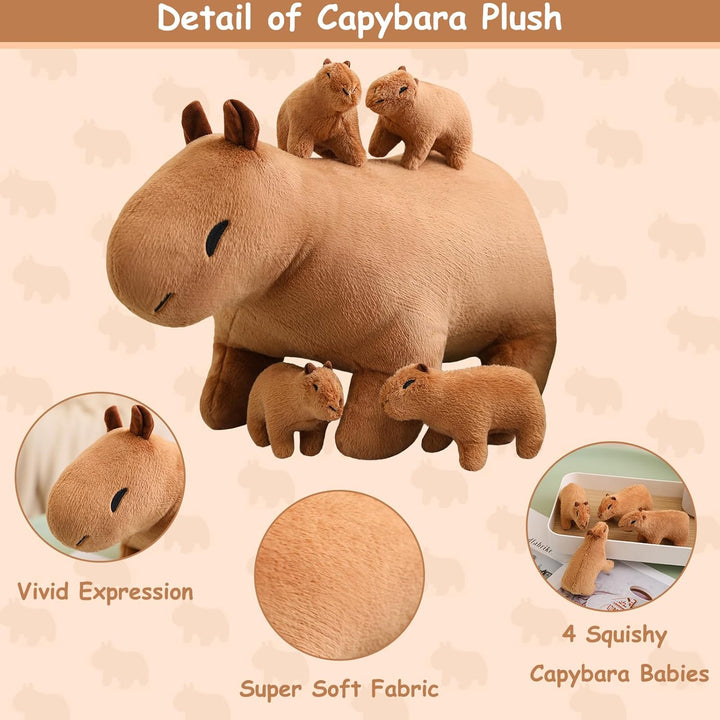 SQEQE Capybara - Peluche de mamá con 4 lindos animales de peluche C...