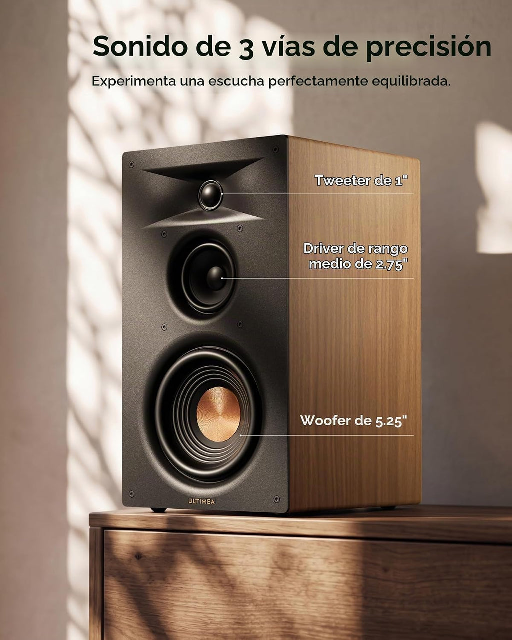 ULTIMEA Altavoces de estantería alimentados por 3 vías, monitores de