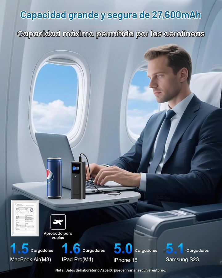 AsperX - Banco de energía para portátil, 27,600 mAh, 162,5 W, PD3.1...