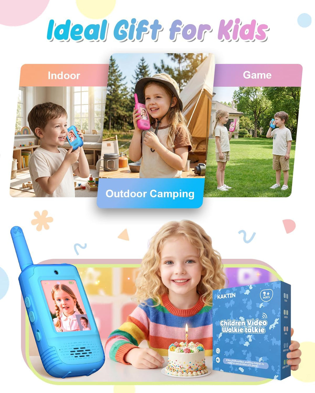 Walkie Talkies de video para niños, paquete de 2 con 3 cambiadores...
