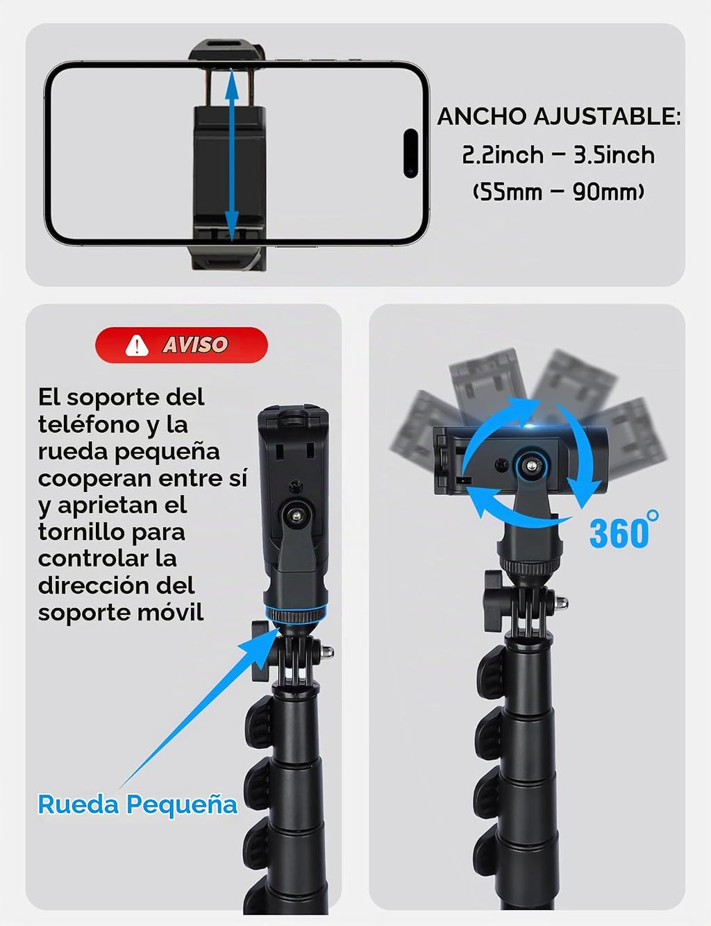 BMZX Trípode para selfie stick de 118" de largo para iPhone y Android (29 a