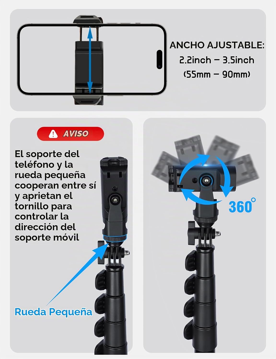 BMZX Trípode para selfie stick de 118" de largo para iPhone y Android (29 a