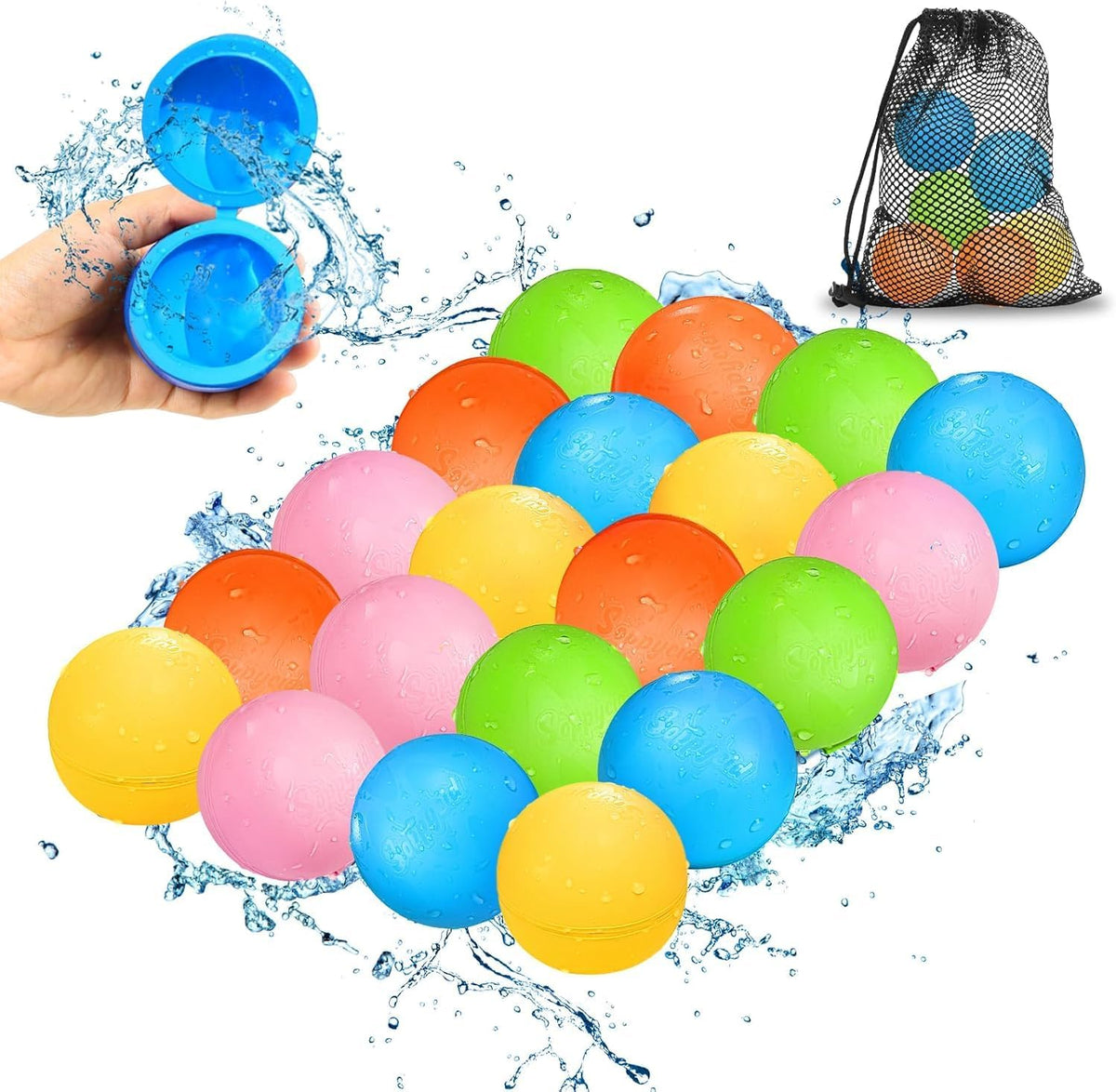 Globos de agua reutilizables – 20 unidades de bolas de agua de llenado rápido para niños de 4 a 8 años – Bomba de agua autosellante recargable para fiesta de verano, piscina, juguetes de playa al aire libre para niños de 8 a 12 años