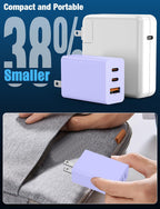 Paquete de 2 bloques de cargador de pared USB C de 65 W, adaptador de carga USB C de 3 puertos de 100 W tipo C de carga súper rápida para MacBook Pro/Air, i-Pad Pro, i-Phone 17/16/15, Galaxy S25 y más