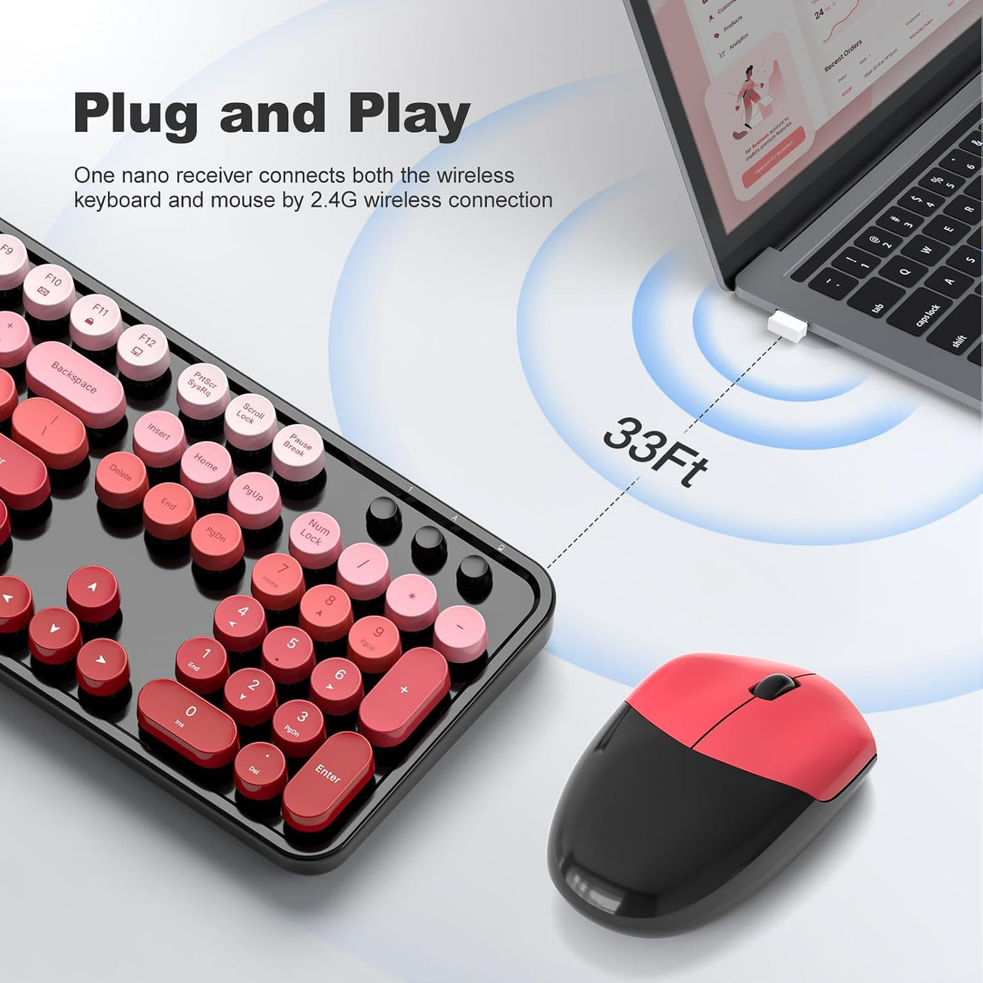 SQMD Combo de teclado y ratón inalámbricos, teclado de máquina de e...