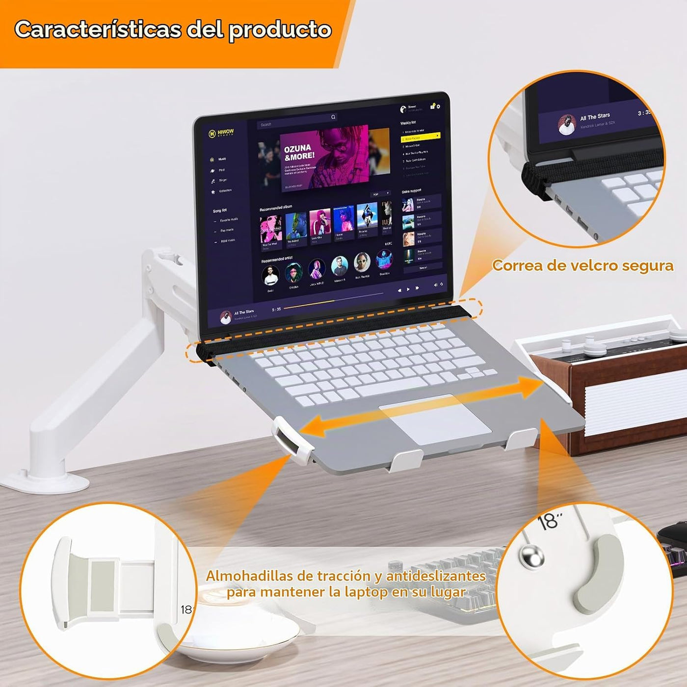 suptek Bandeja de montaje de brazo VESA ajustable para portátil de...