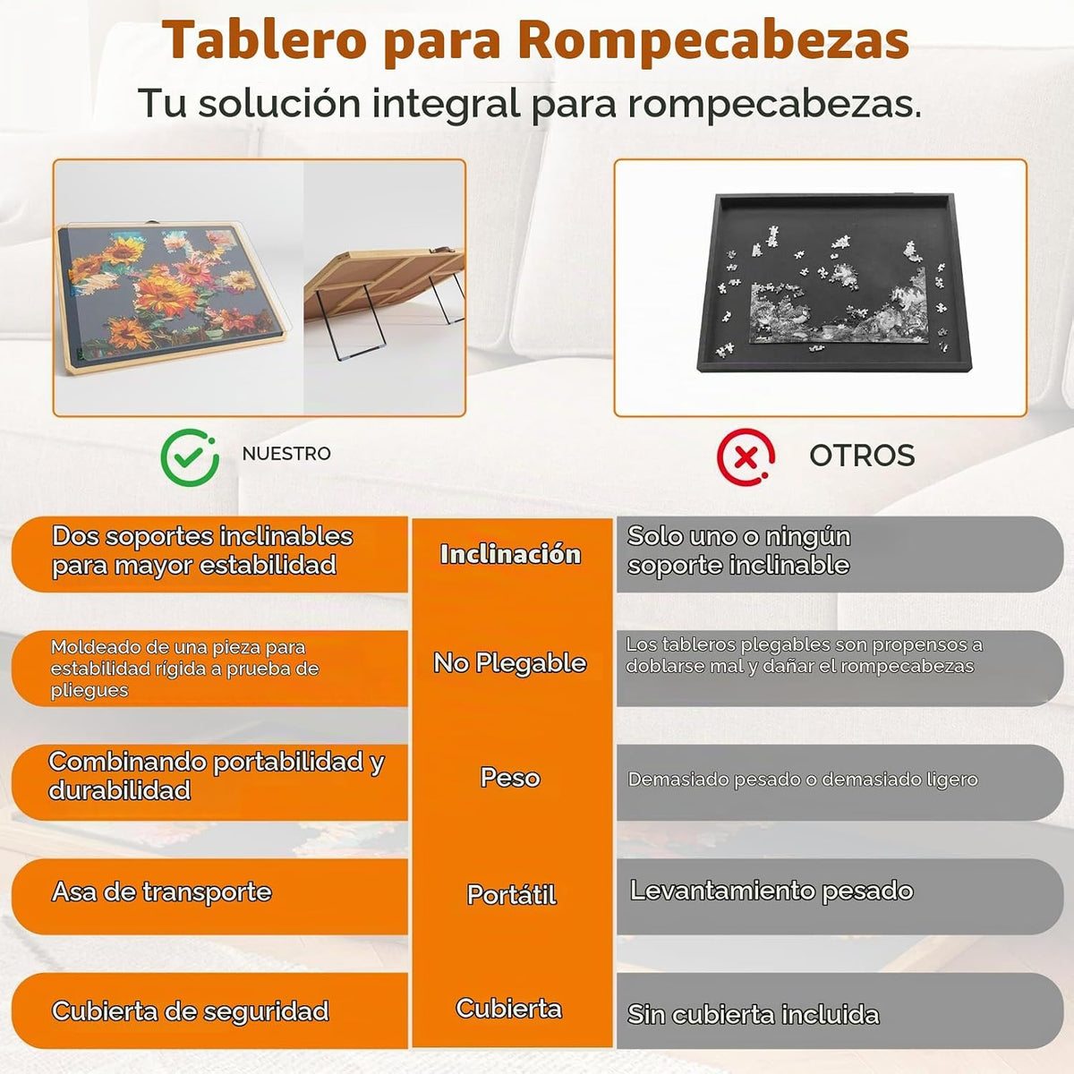 Tablero de rompecabezas de 1000 piezas con soporte inclinable, 6 bandejas