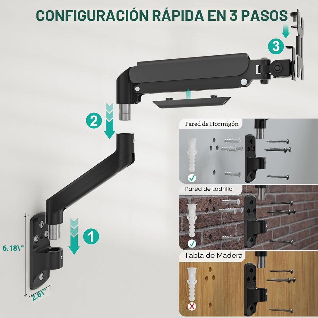 WALI Soporte de Pared para Monitor Individual para Pantallas de 17 a 34 pulgadas, hasta 22 lbs
