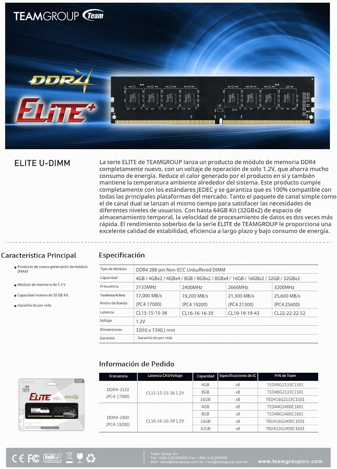 TEAMGROUP Elite DDR4 Kit de 32 GB (2 x 16 GB) 3200 MHz PC4-25600 CL...
