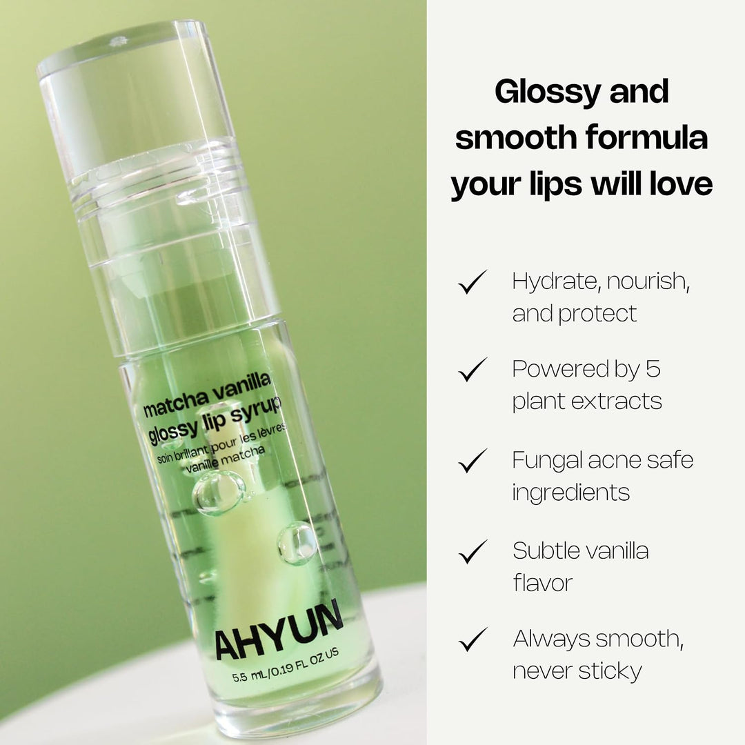 AHYUN Matcha Vanilla Glossy Lip Syrup - Tratamiento labial hidratan...