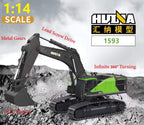 Excavadora RC para adultos Huina 1593 Totalmente funcional Juguete 1:14 28 canales Control remoto Camión Construcción Vehículo Cubo Metal Luces LED Simulación Sonidos 2 Baterías y Pinza Modelo 2026