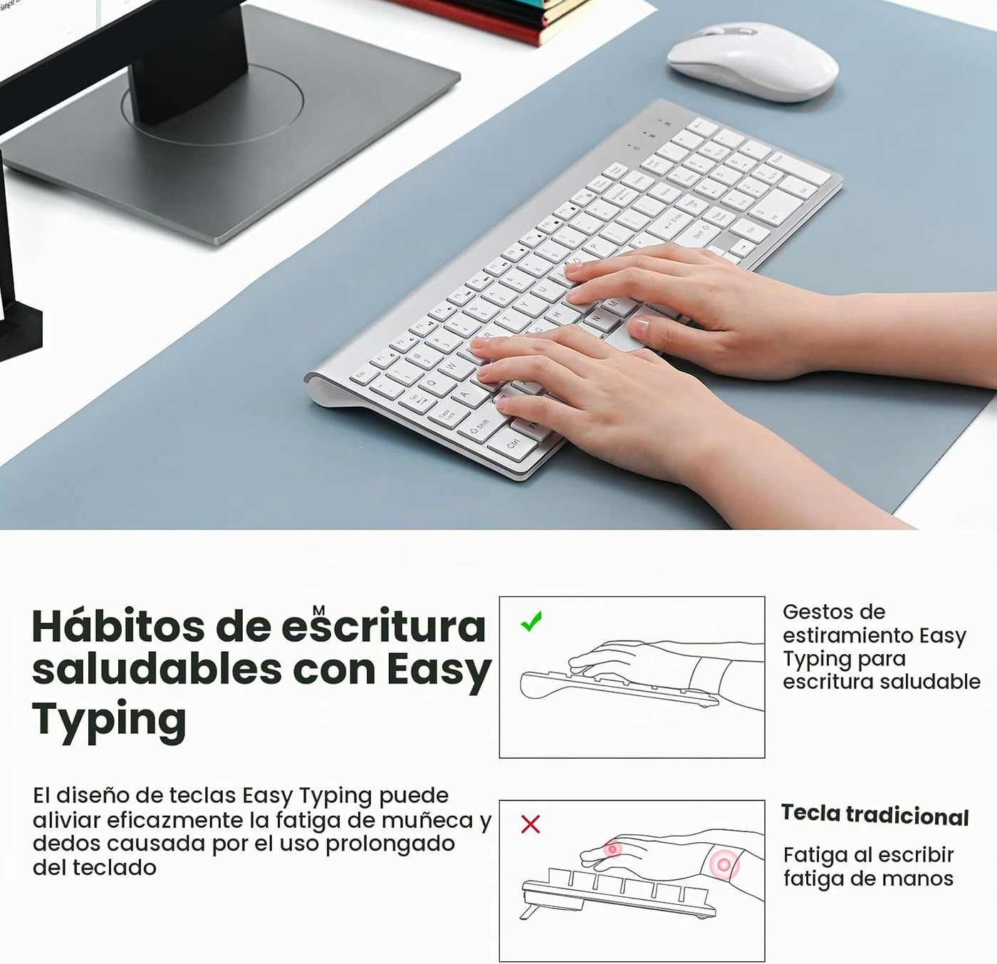 cimetech Combo de teclado y mouse inalámbricos - Blanco plateado |...