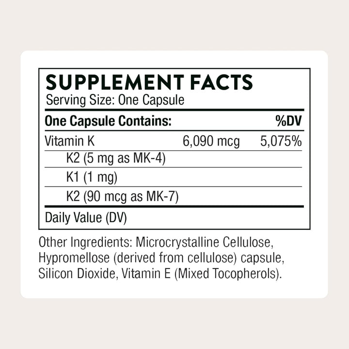 Thorne Vitamina K Vitaminas K1 y K2 Apoya huesos fuertes